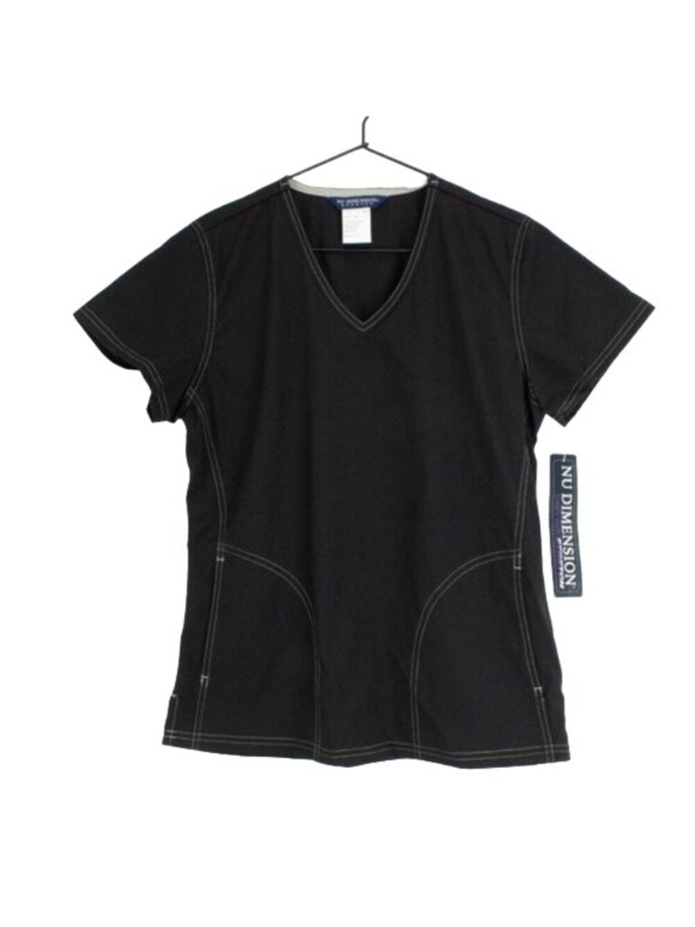 Nu Dimension Black V-Neck Medical Scrub Top W/ Khaki Stitching